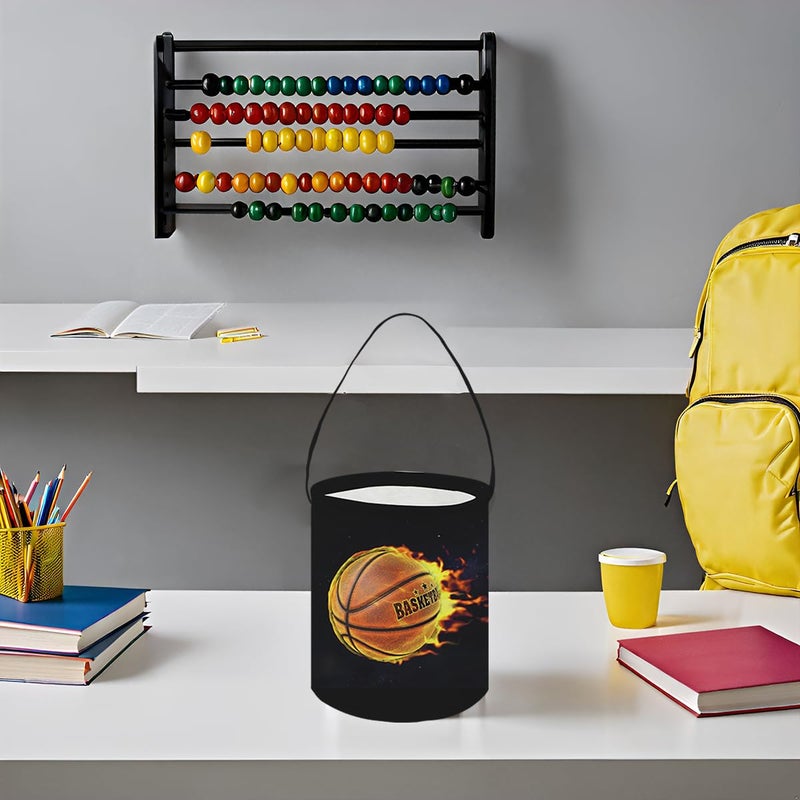 HKEC Small Canvas Bucket,Easter Buckets,Gift Baskets with Handle,Cute Pattern Candy Basket Empty,Bucket Decoration(Basketball) - Image 5